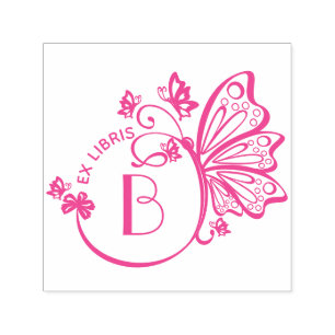 Pretty Butterfly Frame Library Book Initial Self-inking Stamp