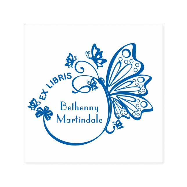 Pretty Butterfly Frame Library Book Name Self-inking Stamp (Design)