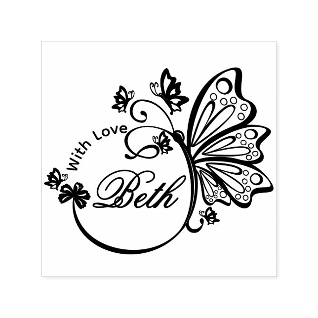 Pretty Butterfly Frame “With Love”, 4 Letter Name Self-inking Stamp (Design)