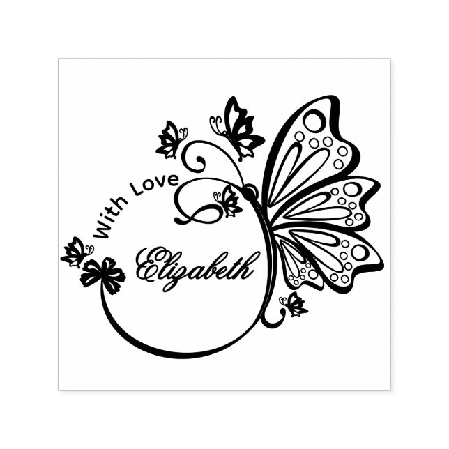 Pretty Butterfly Frame “With Love” 8-9 Letter Name Self-inking Stamp (Design)