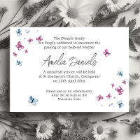 Pretty Butterfly Funeral Announcement Card