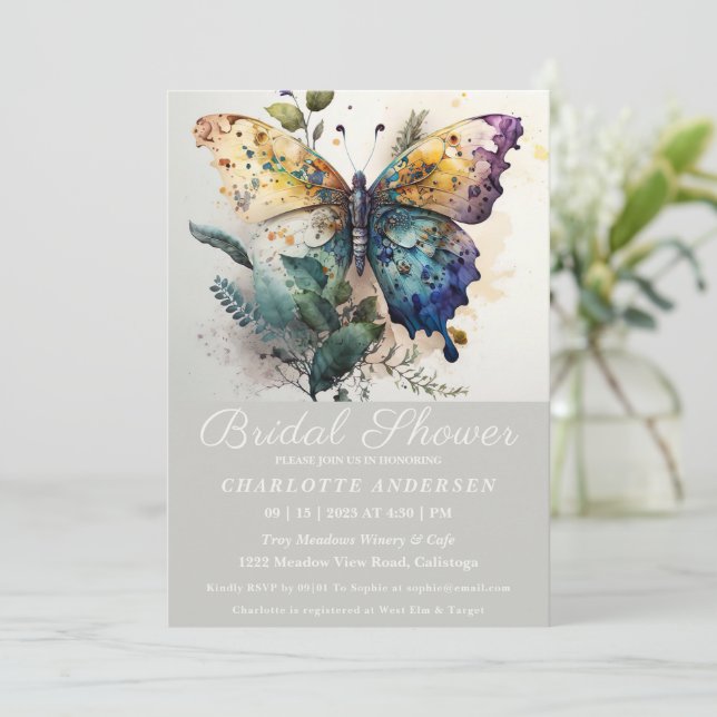 Pretty Butterfly Garden Bridal Shower Invitation (Standing Front)