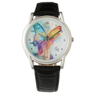 Pretty Butterfly Girl Rainbow Watercolor Art Paint Watch