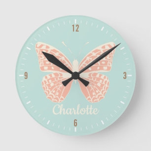 Pretty Butterfly Girl's Bedroom Round Clock