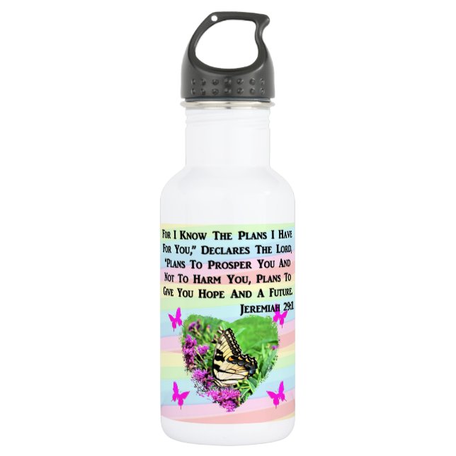 PRETTY BUTTERFLY JEREMIAH 29:11 532 ML WATER BOTTLE (Front)