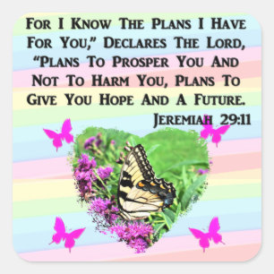 PRETTY BUTTERFLY JEREMIAH 29:11 SQUARE STICKER
