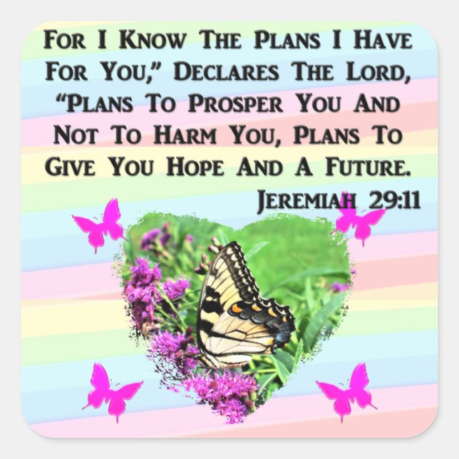 PRETTY BUTTERFLY JEREMIAH 29:11 SQUARE STICKER (Front)
