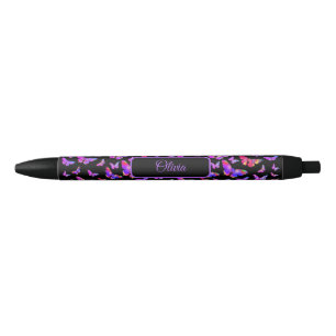 Pretty Butterfly pattern Purple Personalised  Black Ink Pen