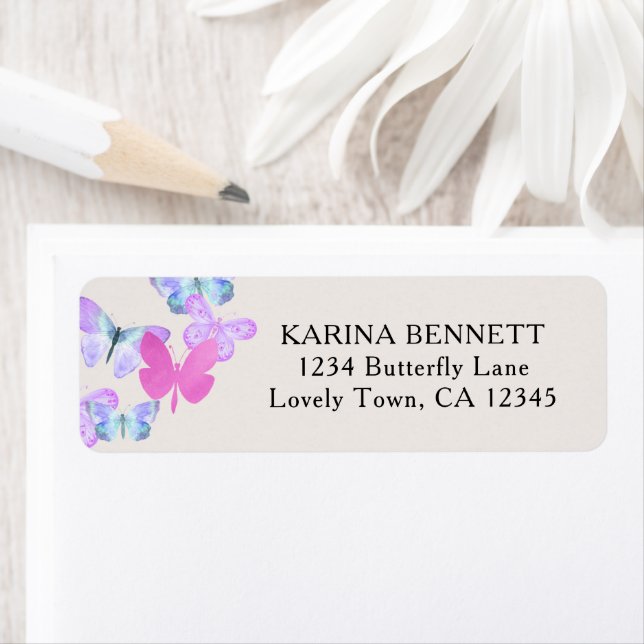 Pretty Butterfly Pink Lilac Return Address Label (Insitu)