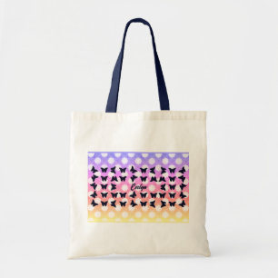Pretty Butterfly & Rainbow Sky Personalised Name Tote Bag