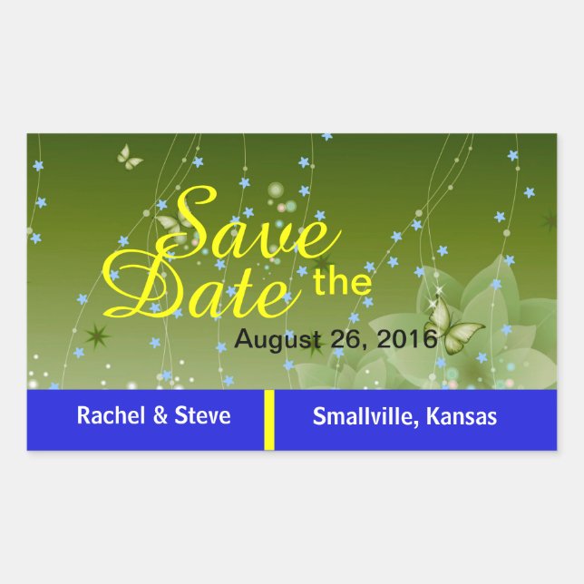 Pretty Butterfly Save the Date Green Stickers (Front)