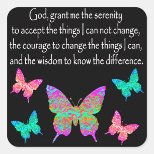 PRETTY BUTTERFLY SERENITY PRAYER DESIGN SQUARE STICKER