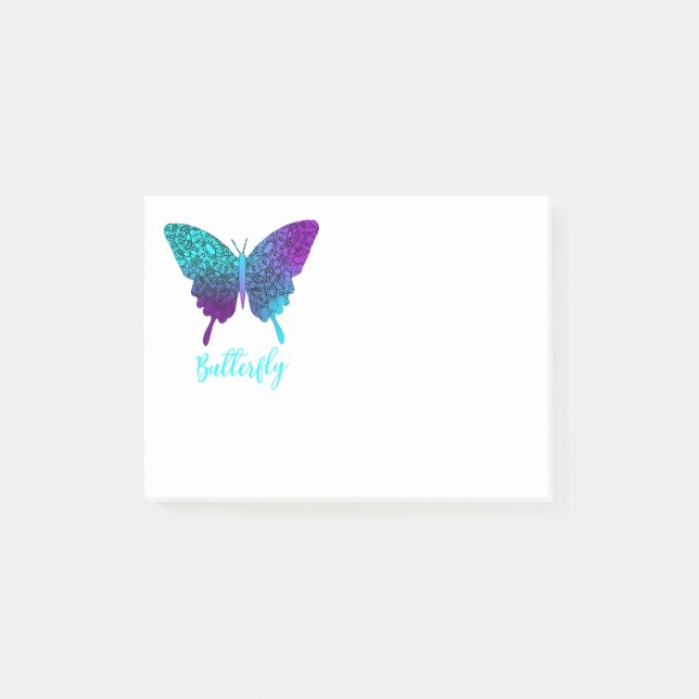 Pretty Butterfly Teal Purple Ombre Graphic Post-it Notes (Front)