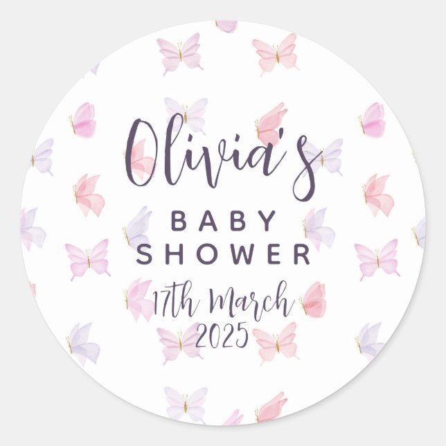 Pretty Butterfly Themed Party Stickers. Classic Round Sticker (Front)