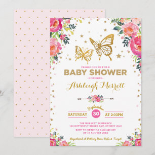 Pretty Butterfly Watercolor Floral Baby Shower Invitation