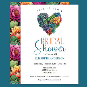 Pretty Cactus Heart Bridal Shower Invitation