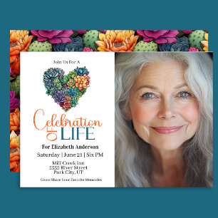 Pretty Cactus Heart Celebration Of Life Invitation