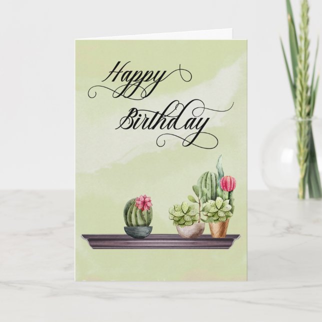 Pretty Cactus Potted Plants Succulent Birthday Card (Front)