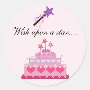 Pretty Cake and Stars with Saying Classic Round Sticker