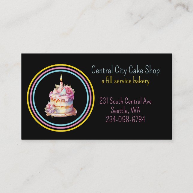 Pretty Cake Bakery Business Car Card (Front)