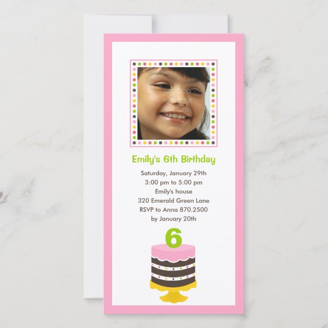Pretty Cake Photo Birthday Party Invitation - Pink (Front)