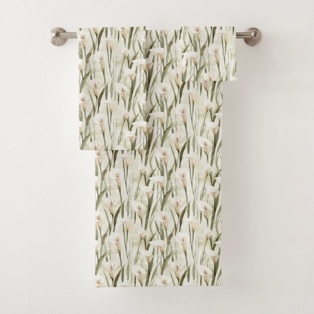 Pretty Calla Lilly Flowers Bath Towel Set (Insitu)