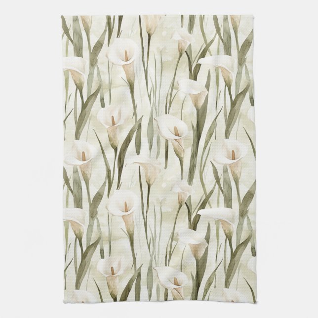 Pretty Calla Lilly Flowers Tea Towel (Vertical)