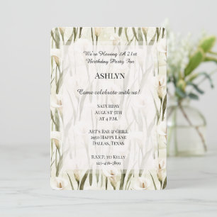 Pretty Calla Lilly Green White Floral Birthday Invitation