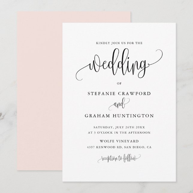 Pretty Calligraphy Script Black Wedding Invitation (Front/Back)