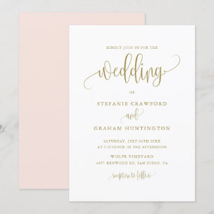 Pretty Calligraphy Script Gold Wedding Invitation