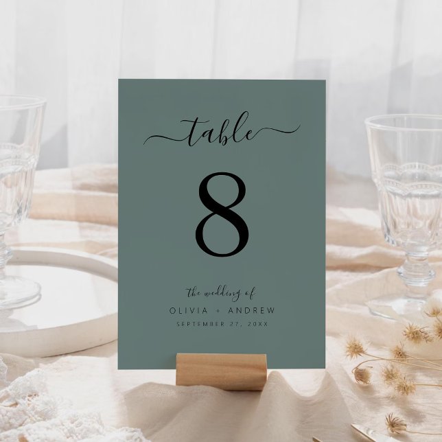 Pretty Calligraphy Script Sage Green Colour Weddin Table Number (Pretty Calligraphy Script Sage Green Color Wedding Table Number)