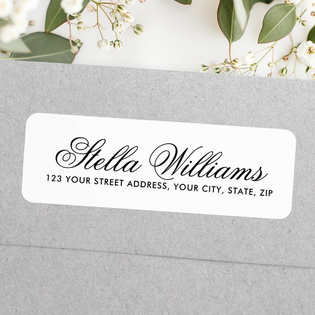 Pretty calligraphy script simple white address (Pretty calligraphy script simple white address label)