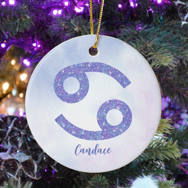 Pretty Cancer Astrology Custom Purple Christmas Ceramic Tree Decoration (Creator Uploaded)