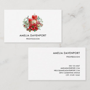 Pretty Candles and Poinsettia Bouquet Christmas Business Card