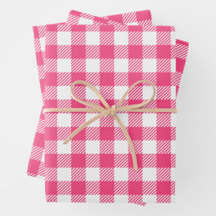 Pretty Candy Pink And White Buffalo Plaid Wrapping Paper Sheet