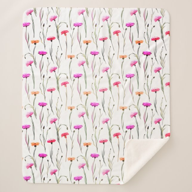 Pretty Carnations With Stems Pattern Sherpa Blanket (Front)