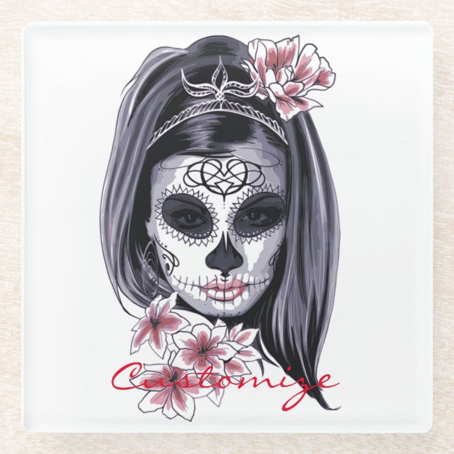 Pretty Carnival mask woman skull Thunder_Cove Glass Coaster (Front)
