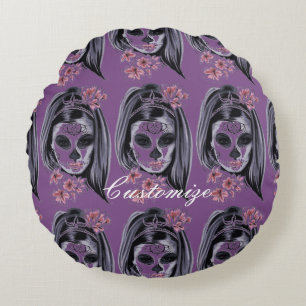 Pretty Carnival mask woman skull Thunder_Cove Round Cushion