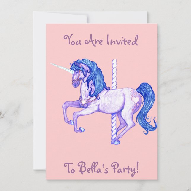 Pretty Carousel Unicorn Invitations (Front)