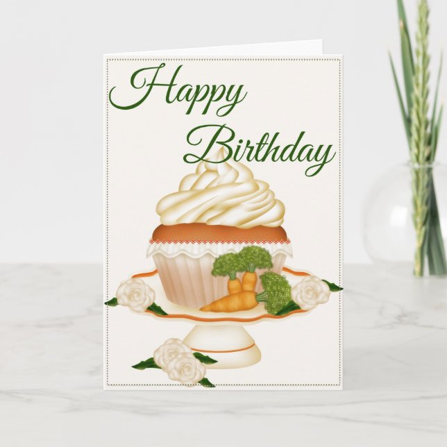 Pretty Carrot Cake Cupcake Happy Birthday Card (Front)