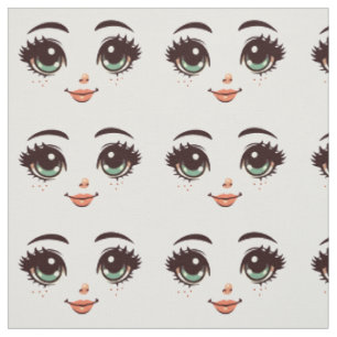 pretty cartoon doll face art illustrations fabric