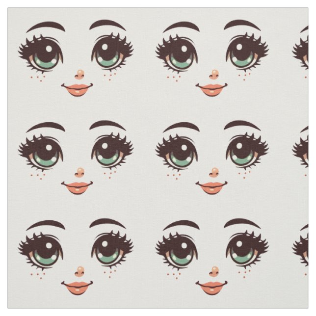 pretty cartoon doll face art illustrations fabric (Swatch)