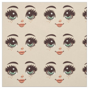 pretty cartoon doll freckle face girls art fabric