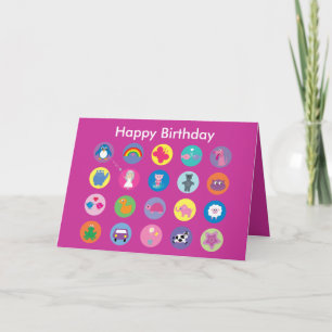 Pretty cartoon icons for girls pink Birthday card