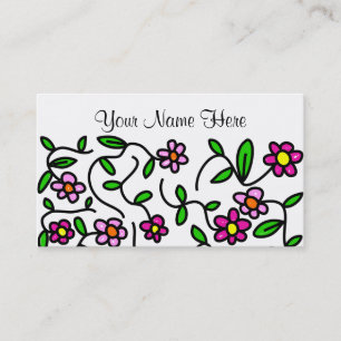 Pretty Cartoon Whimsical Pink Daisy Design Business Card