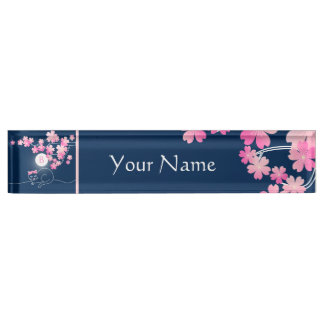 Pretty Cat Cherry Blossoms Moon Pink Sakura Blue Nameplate