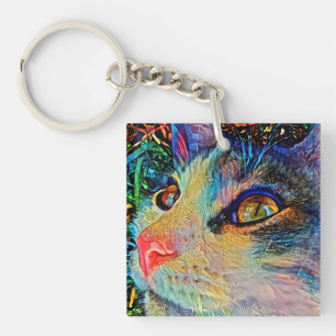 Pretty Cat Face Art Key Chain Ring