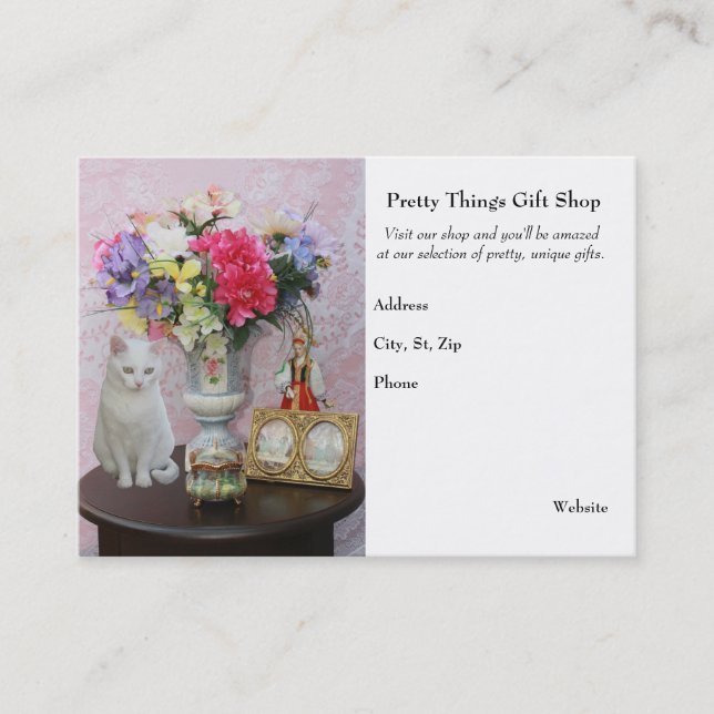 Pretty Cat/Flowers/Gift Shop Business Card (Front)
