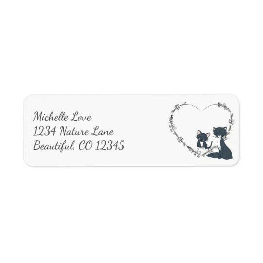 Pretty Cat, Kitten and Flower Heart Address Return Address Label