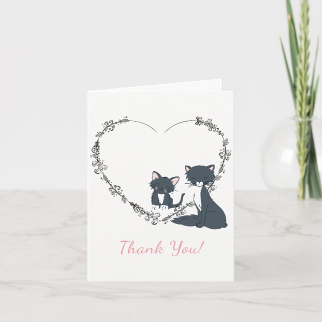 Pretty Cat, Kitten and Flower Heart Thank You (Front)